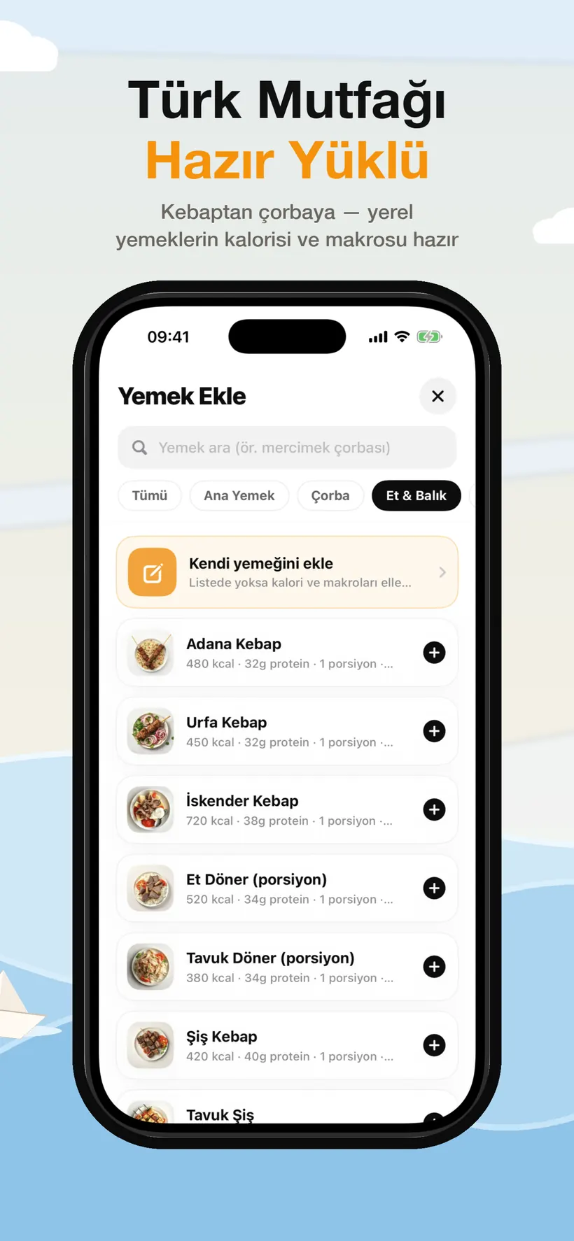 Lokma'da yerel mutfak veritabanı: yöresel yemekler kalori, protein ve porsiyon bilgisiyle, yemek türüne göre filtrelenmiş